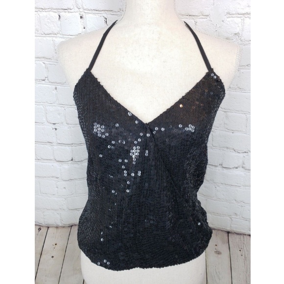 Parker Tops - Parker Sequin Halter Top Blouse 100% Silk XS